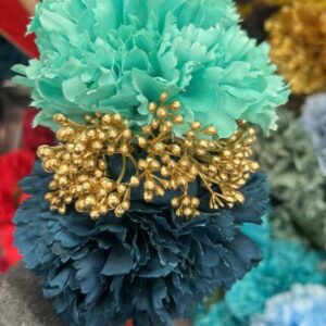 conjunto flores azul y dorado