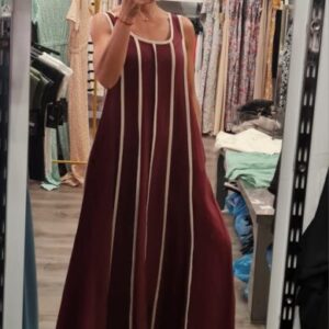 vestido burdeos raya beige