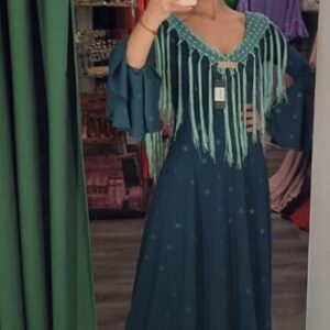 bata azul petroleo con lunares