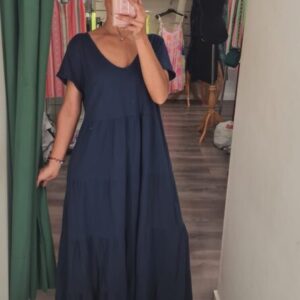 vestido escotev manga corta azul