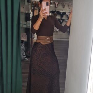 falda saten animal print marron y negro