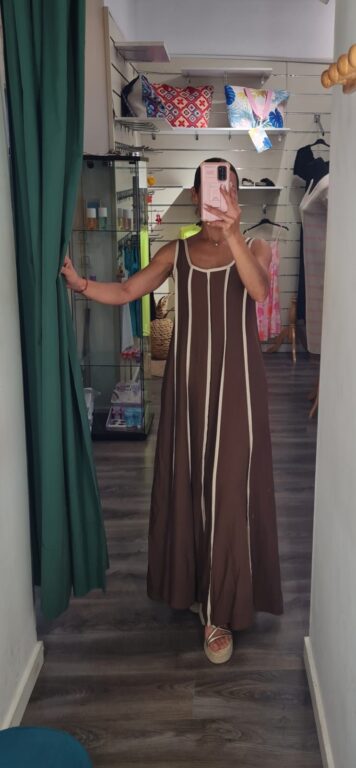 vestido marron raya beige