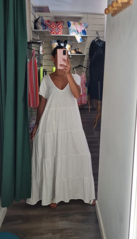 vestido v escote blanco manga corta
