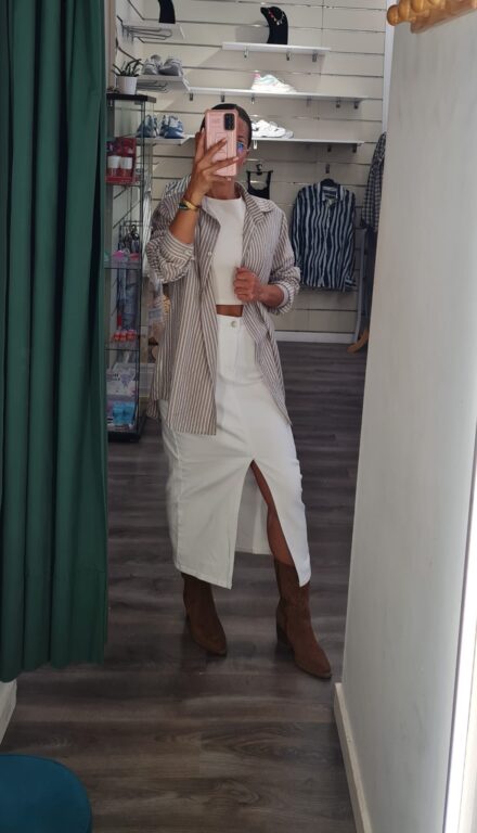 camisa rayas beige