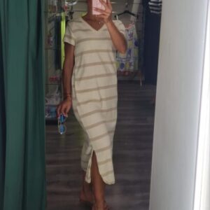 vestido raya camel