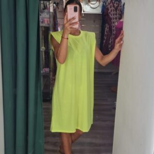 vestido hombrera amarillo fluor