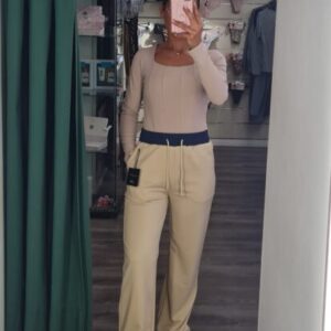 pantalon sport beige cintura vaquera