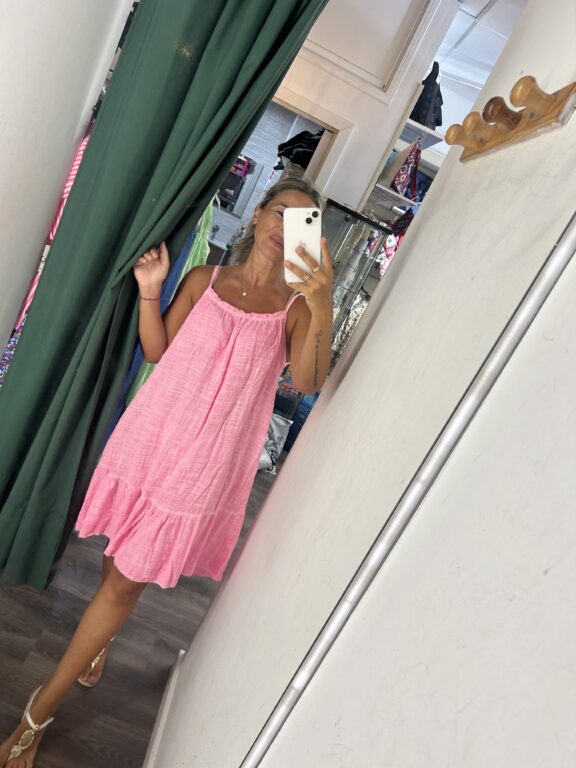 vestido fucsia fluor corto