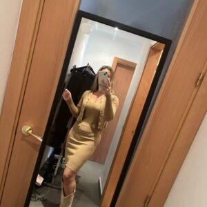 conjunto vestido camel