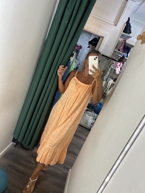 vestido naranja largo fluor