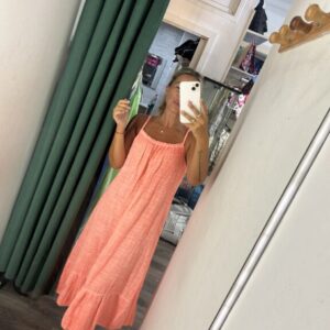 vestido coral largo fluor