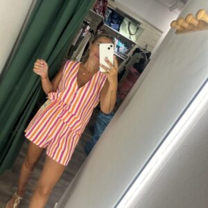 conjunto chalequillo naranja y fucsia