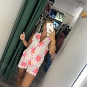 conjunto chalequillo sol fucsia y naranja