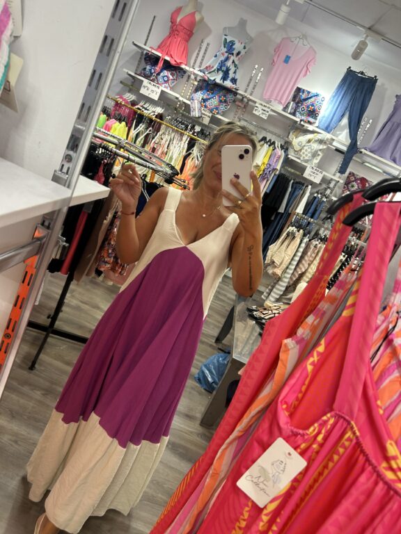 vestido bicolor buganvilla tirantes beige