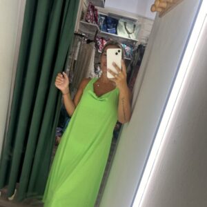 vestido verde fluor cruzado espalda