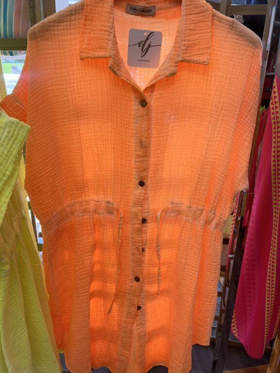 vestido camisero corto fluor naranja