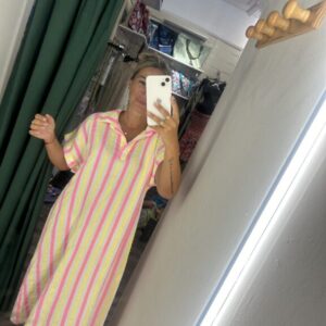 vestido rayas camisero fucsia y amarillo