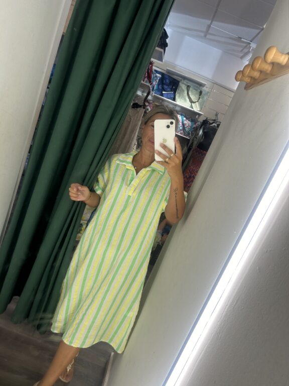 vestido camisero verde y amarillo