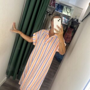 vestido camisero rayas lila y naranja