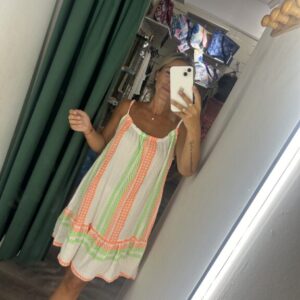 vestido espiga naranja y verde