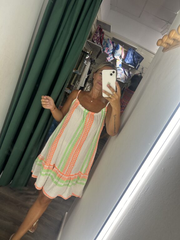 vestido espiga naranja y verde