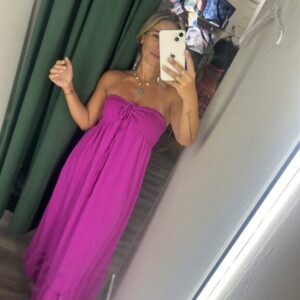 vestido palabra honor buganvilla