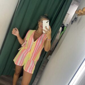 conjunto espiga fucsia y amarillo