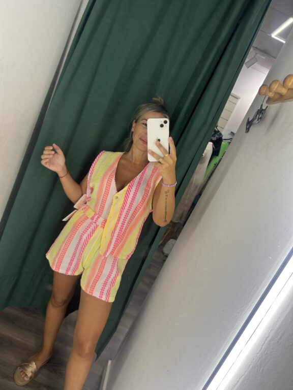 conjunto espiga fucsia y amarillo