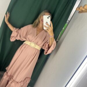 vestido rosa con mangas