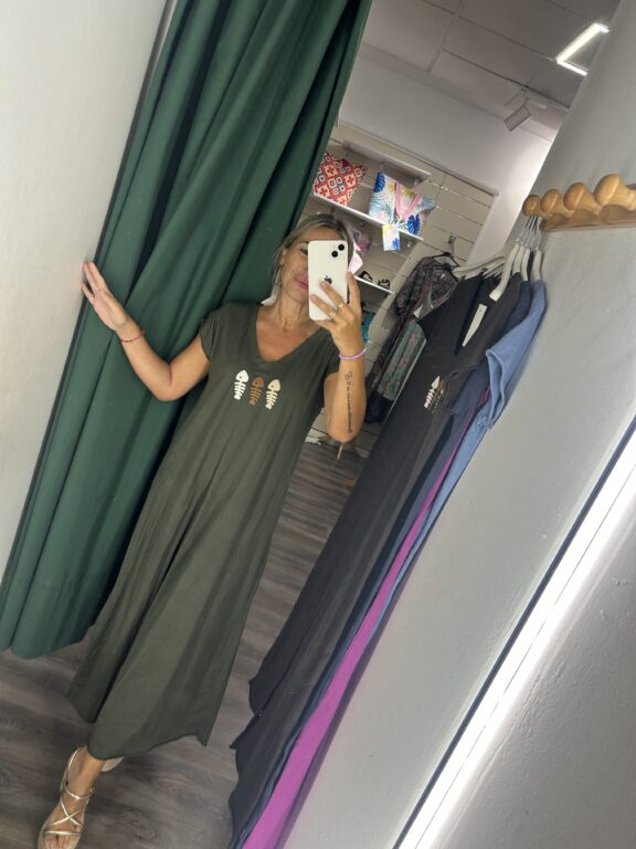 vestido manga corta verde pescado