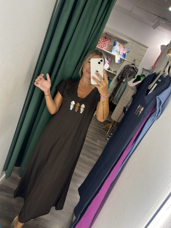 vestido pescado marron manga corta