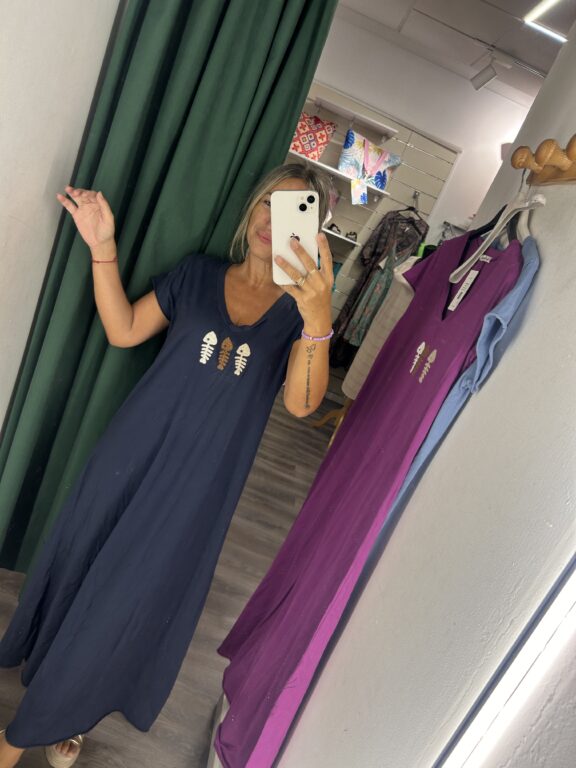 vestido manga corta pescado azul