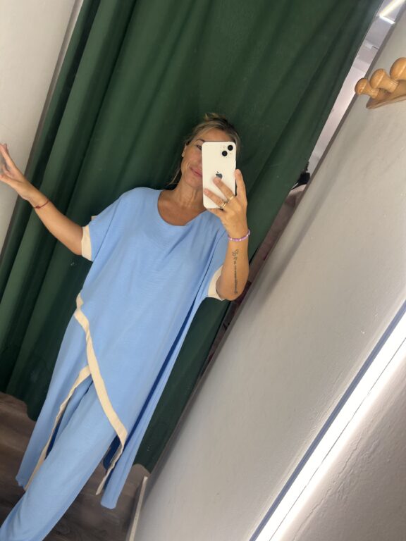 conjunto camisa larga celeste