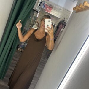 vestido marron algodon madera