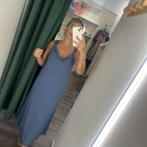 vestido azul algodon madera