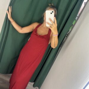 vestido burdeos algodon madera