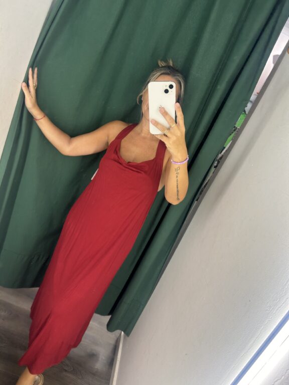 vestido burdeos algodon madera