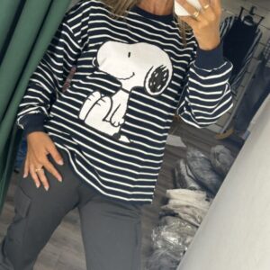 sudadera snoopy azul marino raya blanca