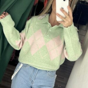 Jersey polero verde rombo beige