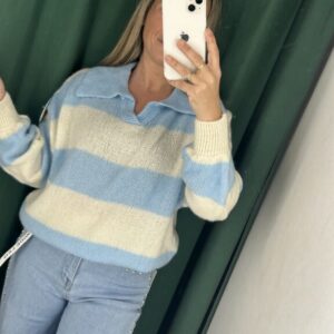 Jersey polero celeste y blanco rayas