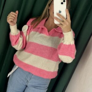 Jersey polero rayas ancha fucsia y blanco