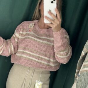Jersey rosa chenilla rayas