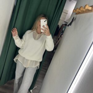 jersey blanco cuello pico punto