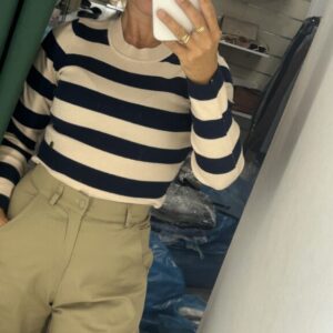 jersey beige raya azul marino corto