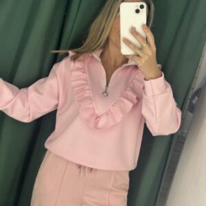 sudadera volante rosa