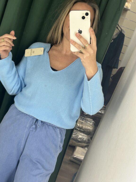 Jersey punto pico celeste nuevo