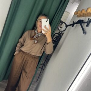 pantalon saten marron
