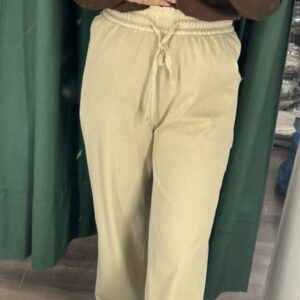 Pantalón beigecintura fruncida