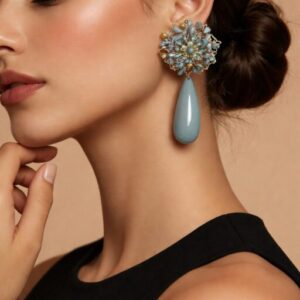 pendiente flor y lagrima verde agua