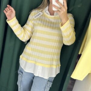 jersey con camisa rayas amarilla y blanca